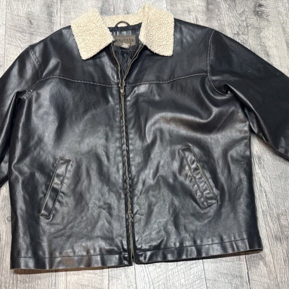 Magellan Flight Jacket Mens L Black Faux Leather Sherpa Bomber Aviator Cowboy